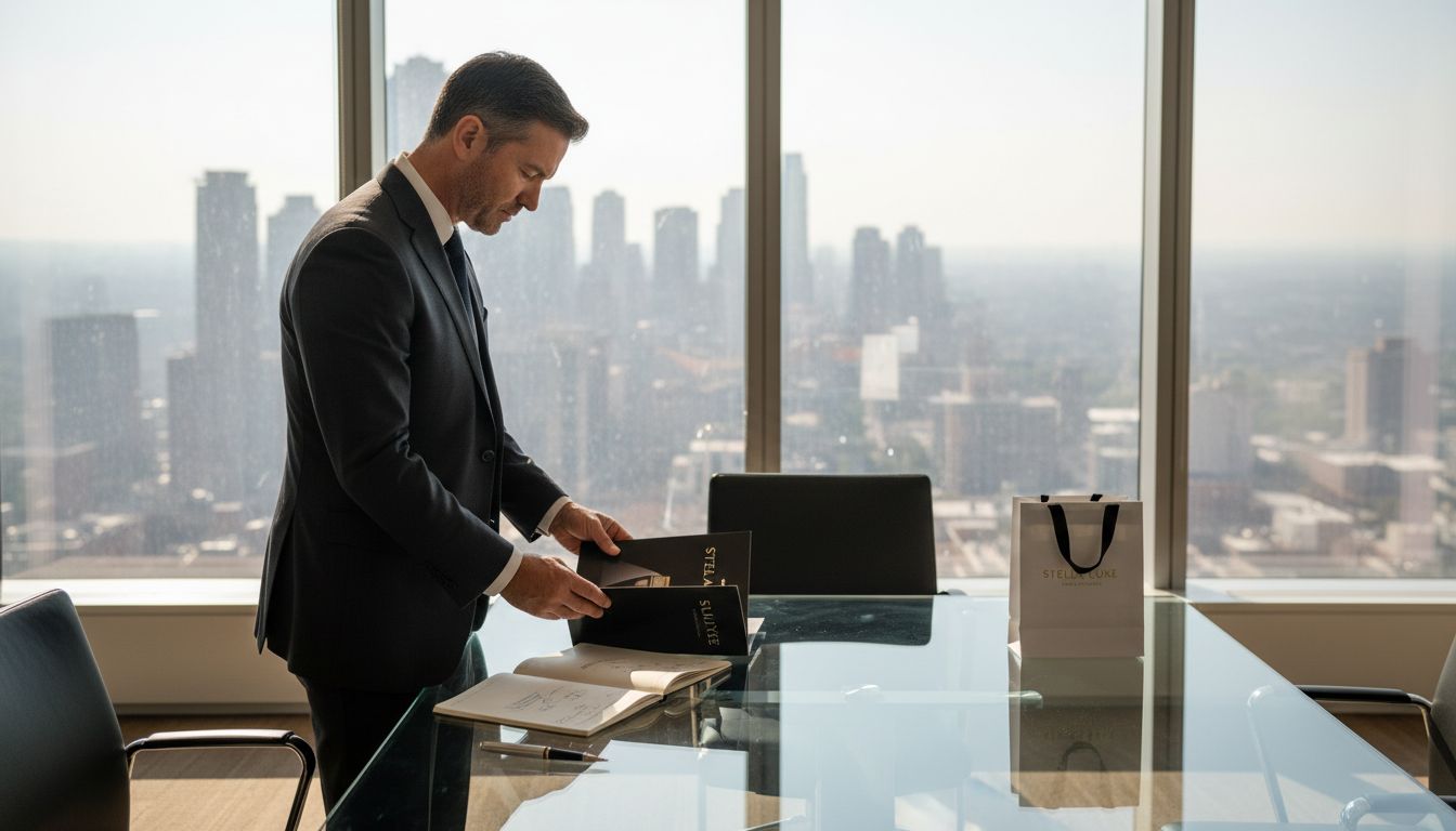 Brand manager reviewing luxury branding materials