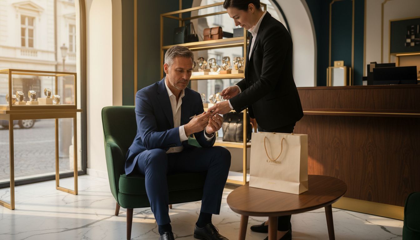 Luxury client interacting with boutique associate