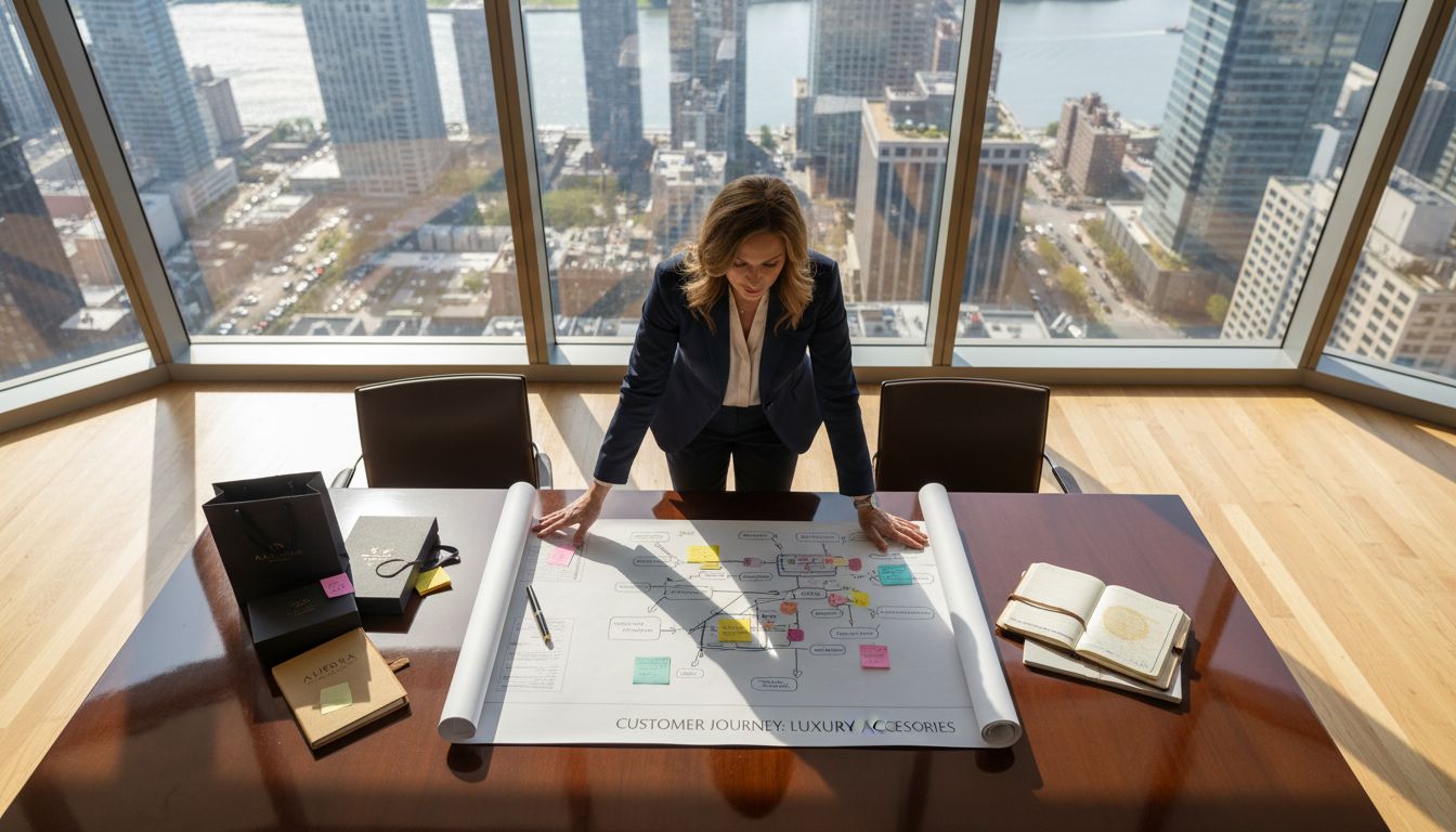 Brand manager reviewing luxury customer journey map