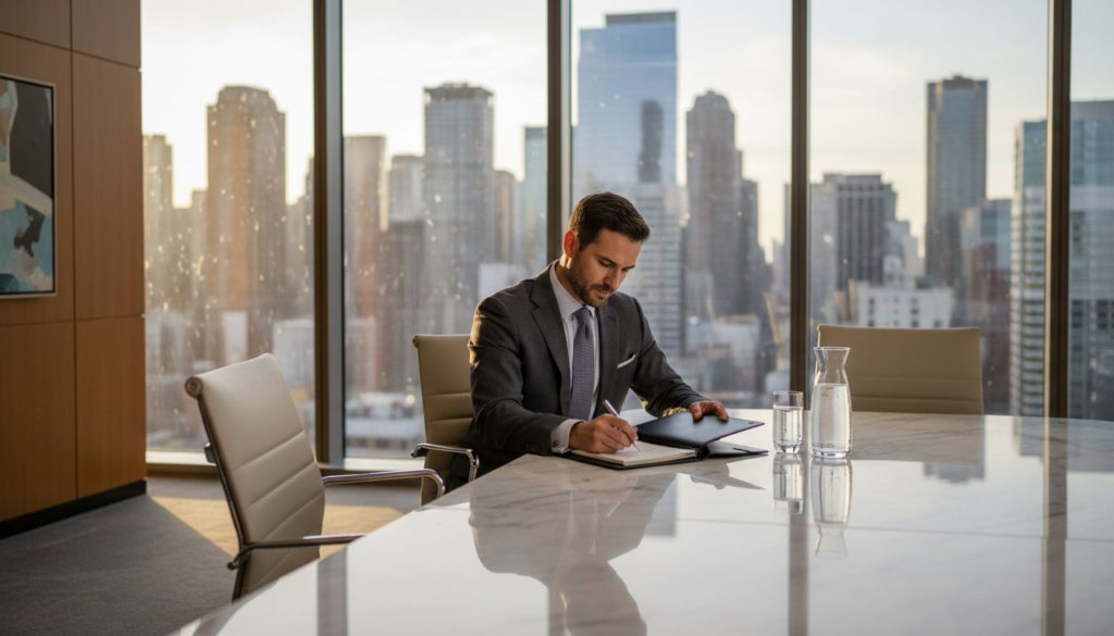 Luxury brand executive in elegant boardroom