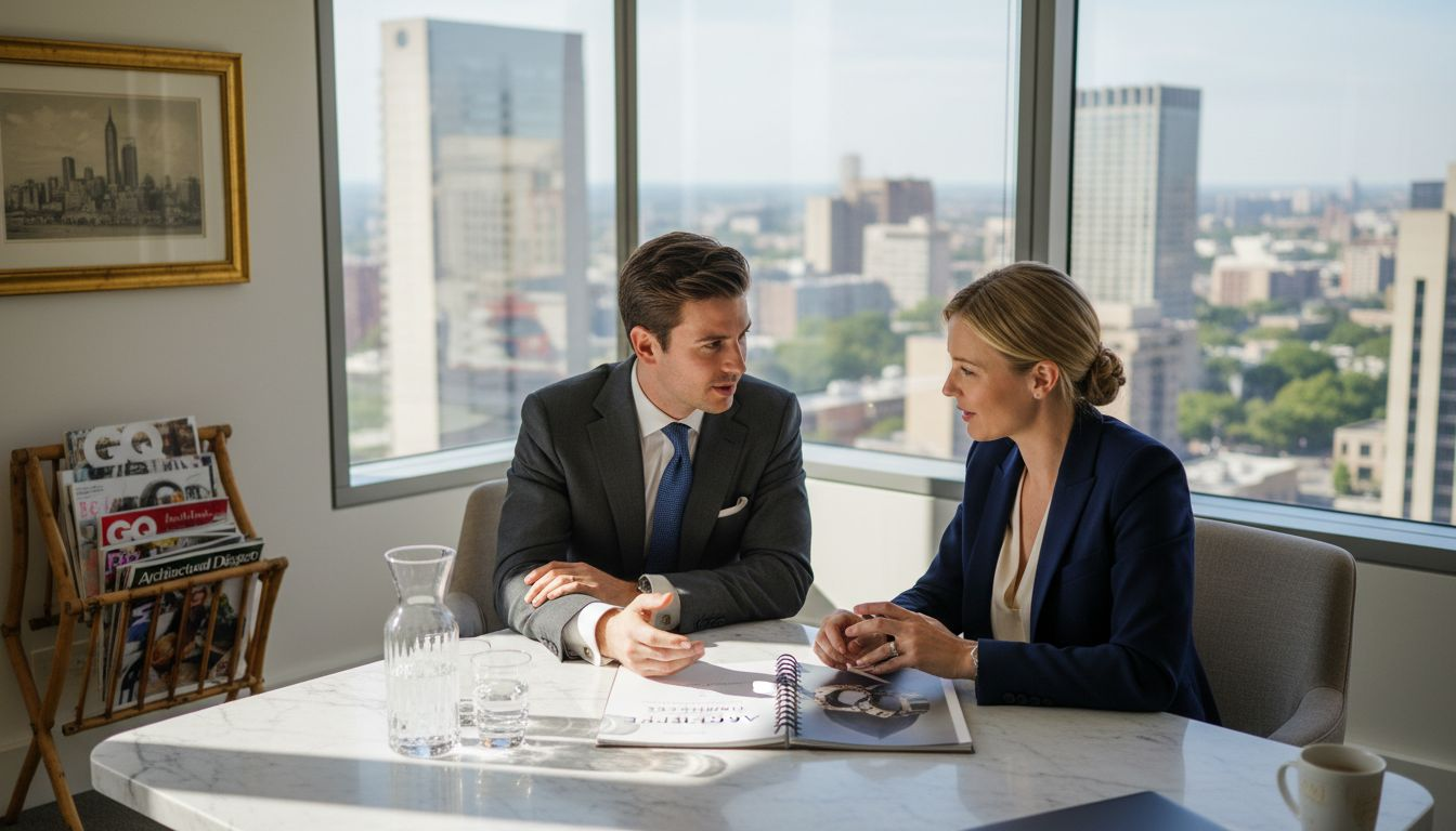 Brand ambassador discusses marketing in luxury office