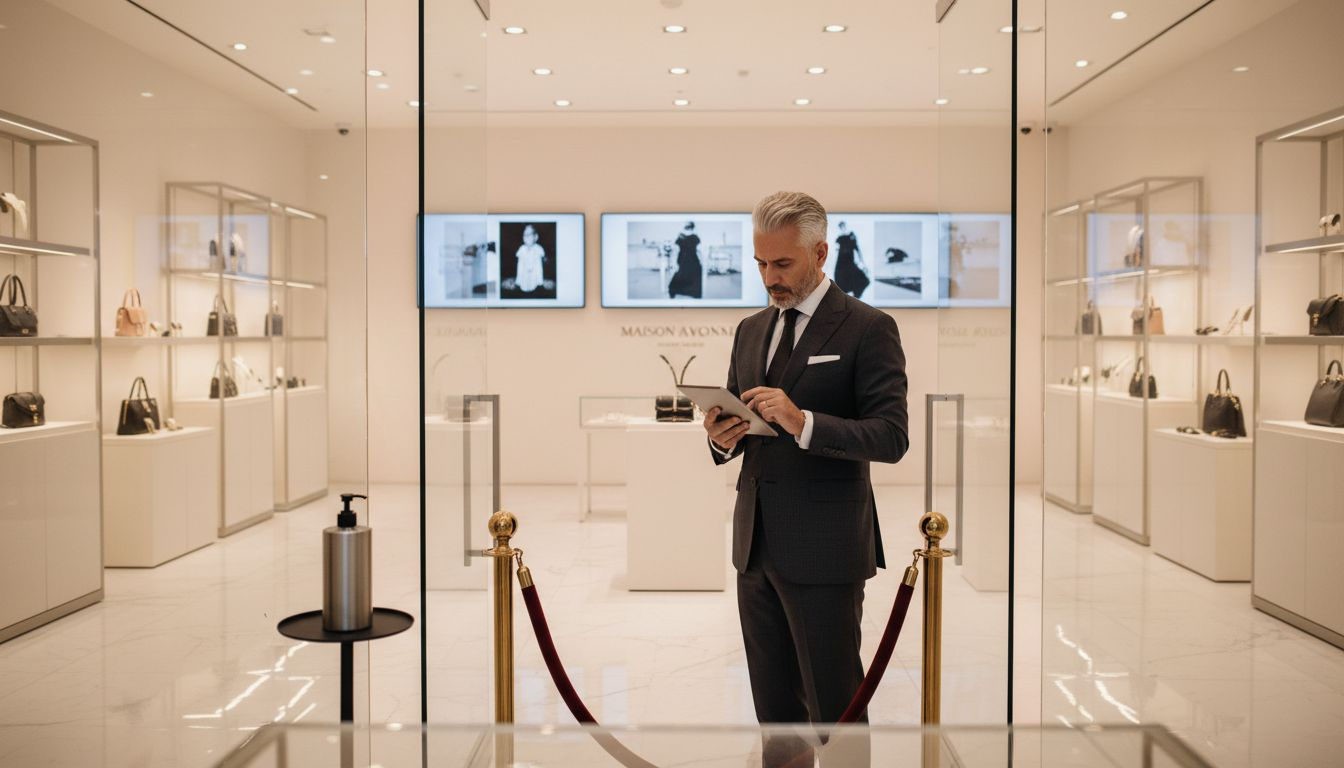 Boutique manager using tablet in luxury showroom