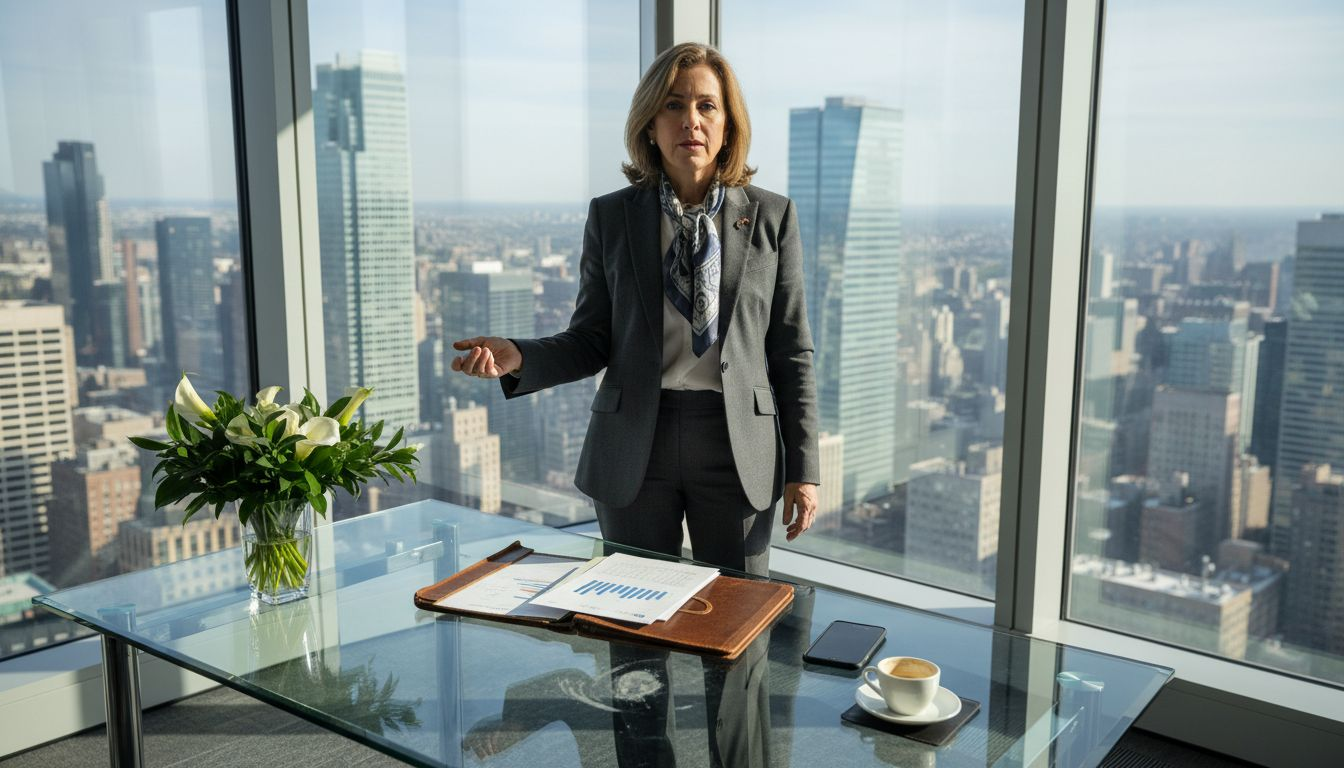 Luxury brand executive in city office setting