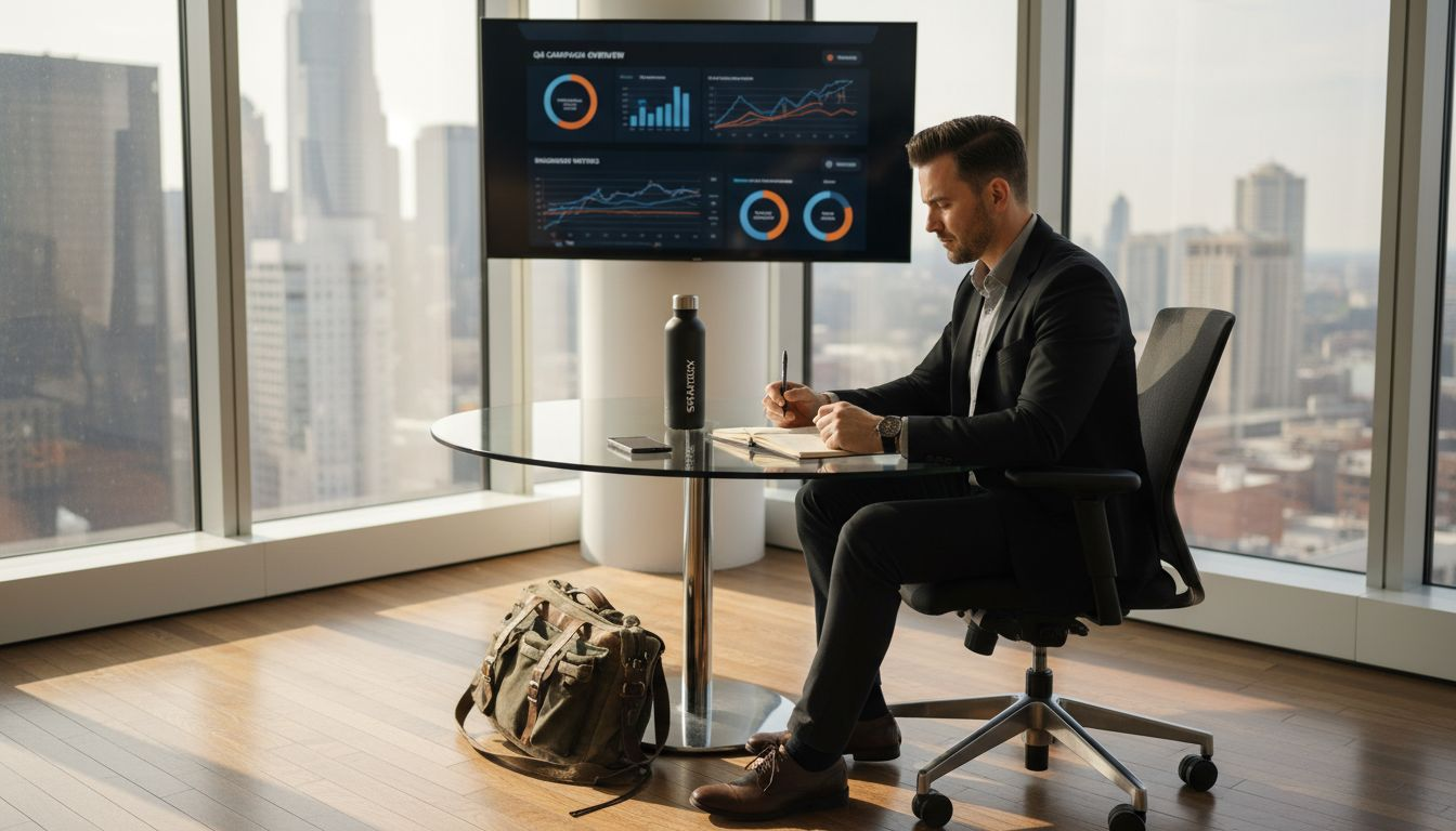 Luxury car social media strategist in city office