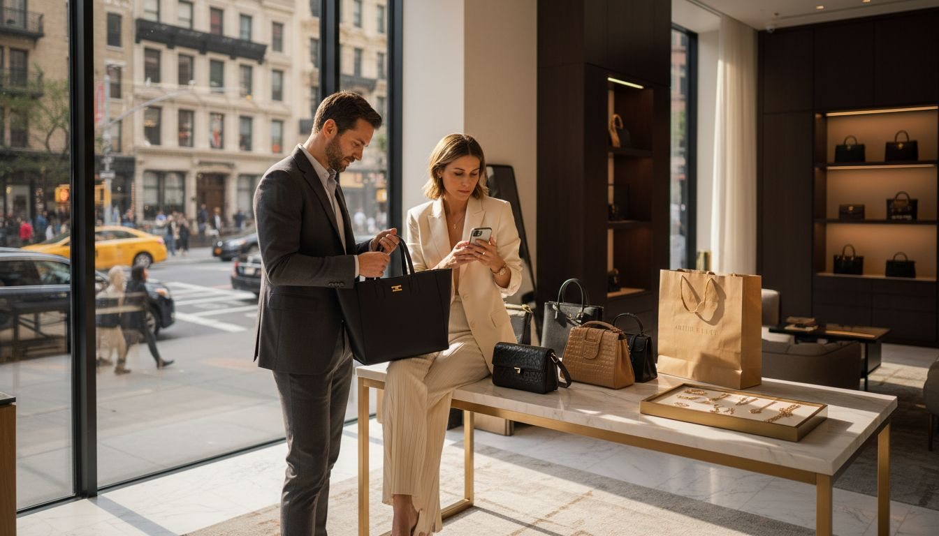 Shoppers explore luxury retail boutique