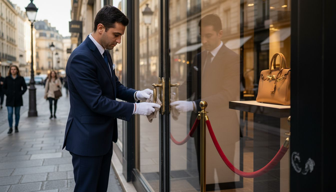 Doorman at exclusive luxury boutique entrance