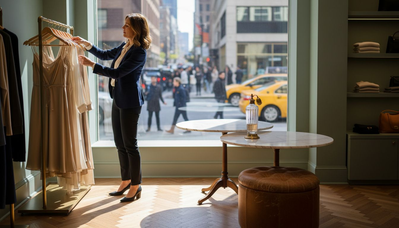 Manager arranging dresses in luxury boutique
