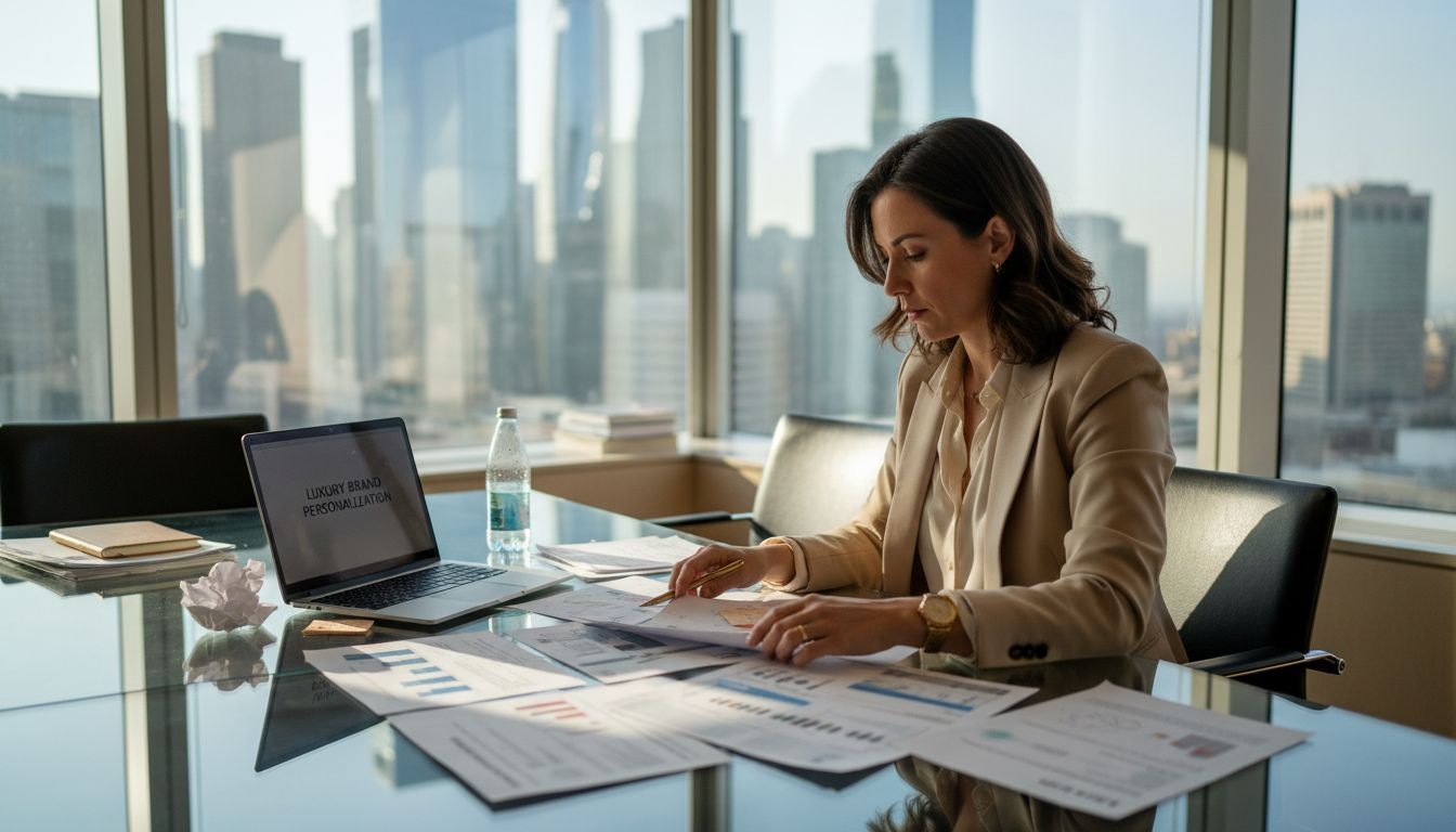 Luxury brand manager reviewing marketing strategies