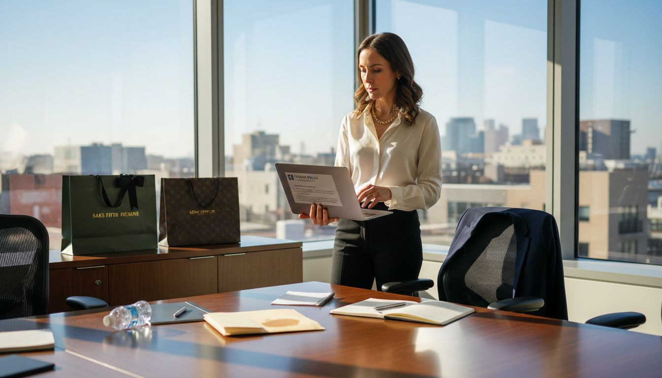 Luxury marketing executive in sunny city office