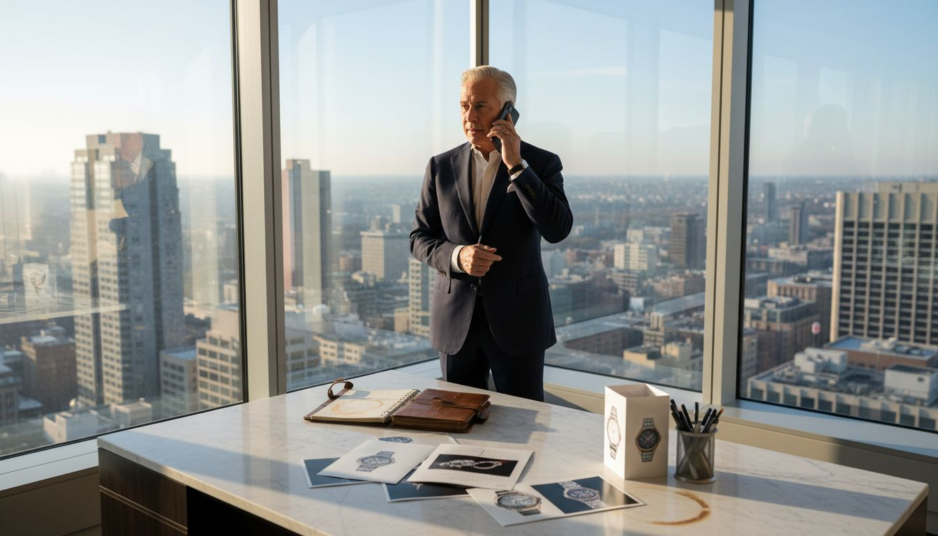 Luxury brand executive in corner office