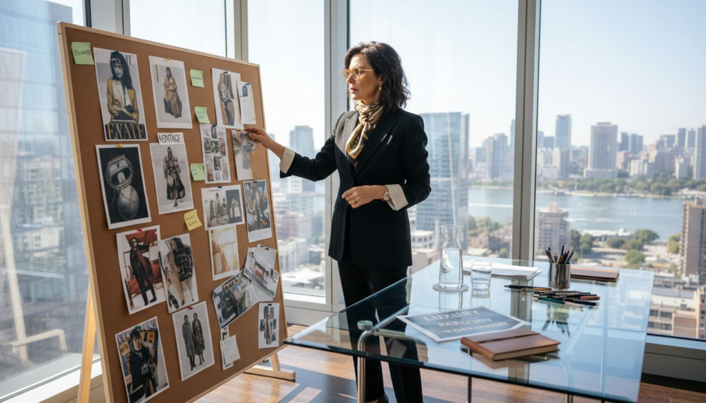 Luxury brand strategist working in office