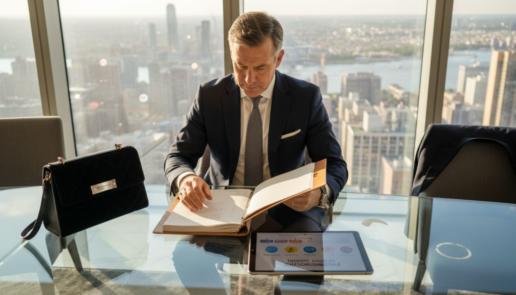 Executive reviews luxury strategy documents