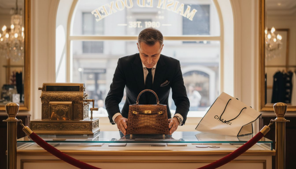 Boutique staff arranging limited luxury collection