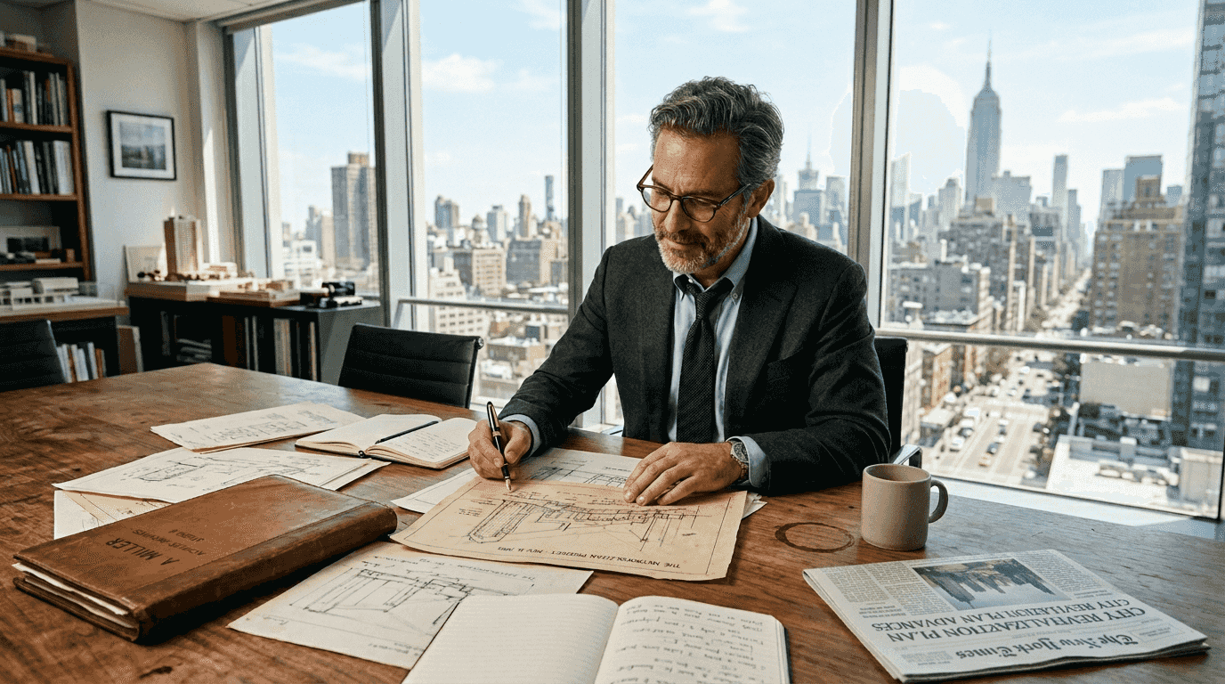 Creative director reviewing archival sketches