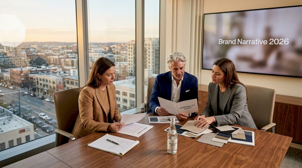 Luxury fashion executives discussing branding strategy
