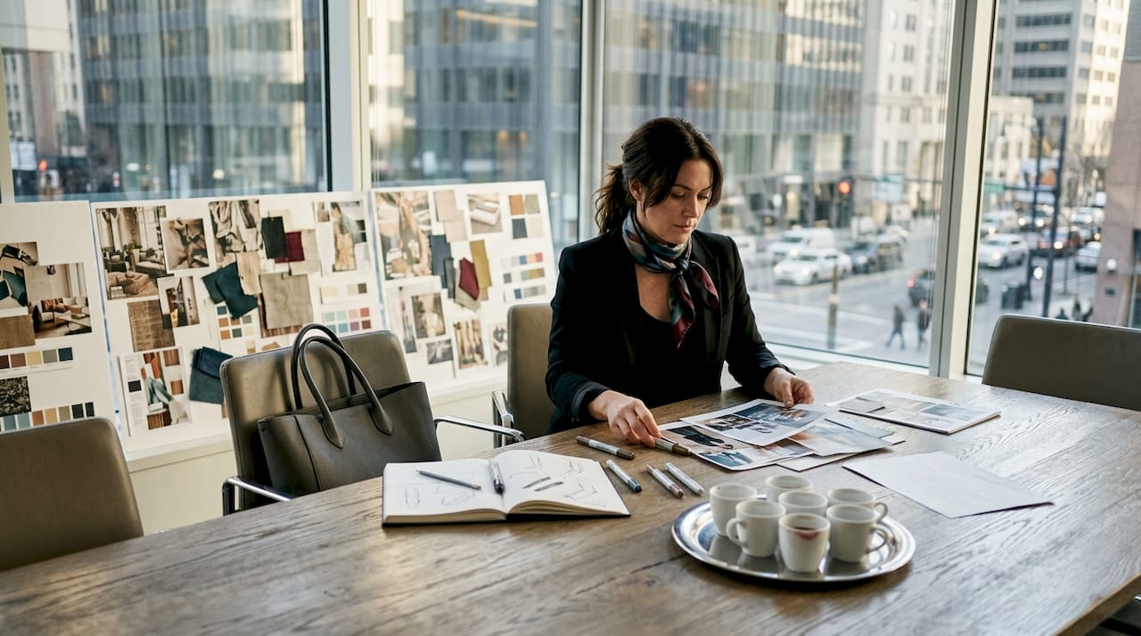 Creative director reviewing luxury brand mood board