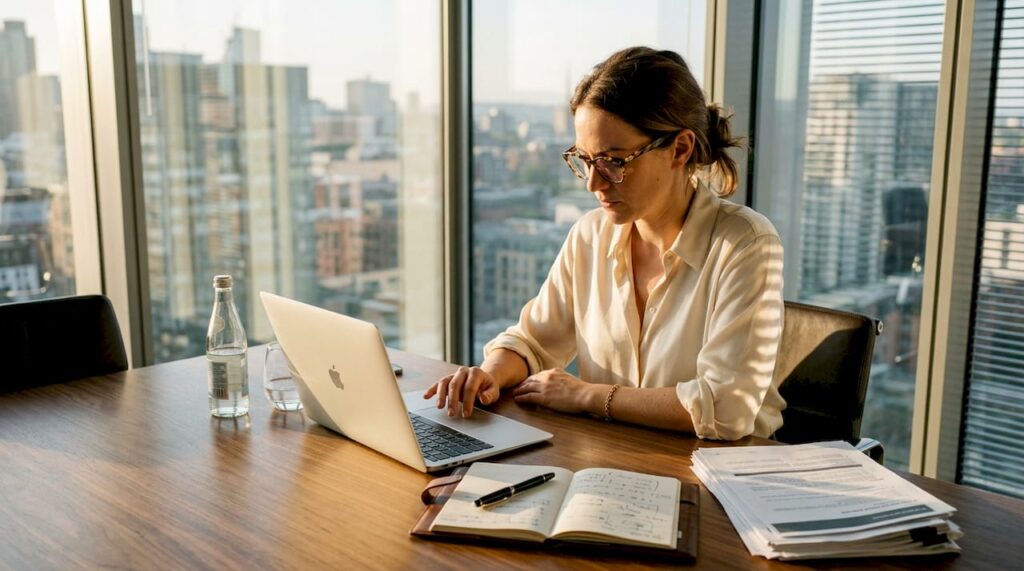 Luxury brand manager reviewing brand strategy