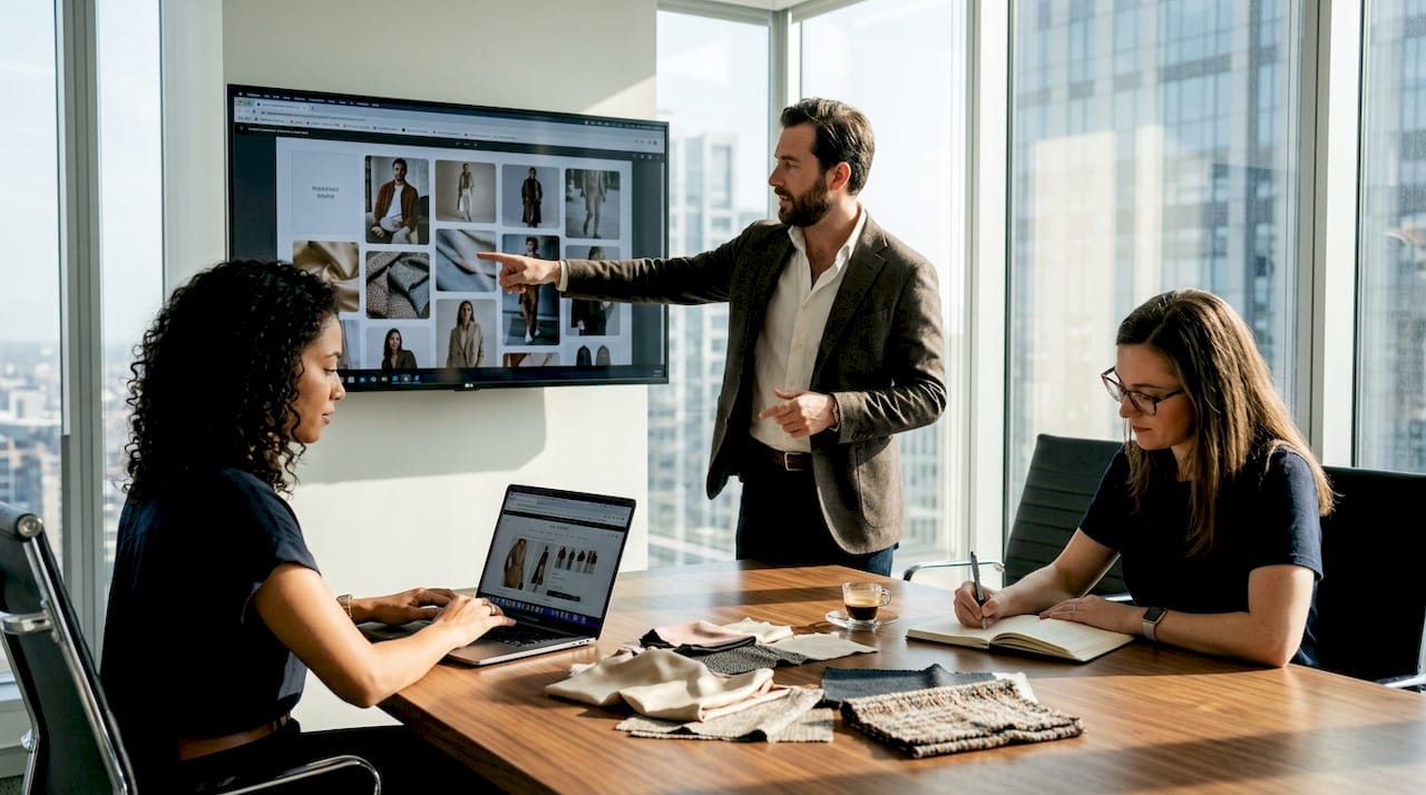 Fashion marketing team reviews luxury brand strategy