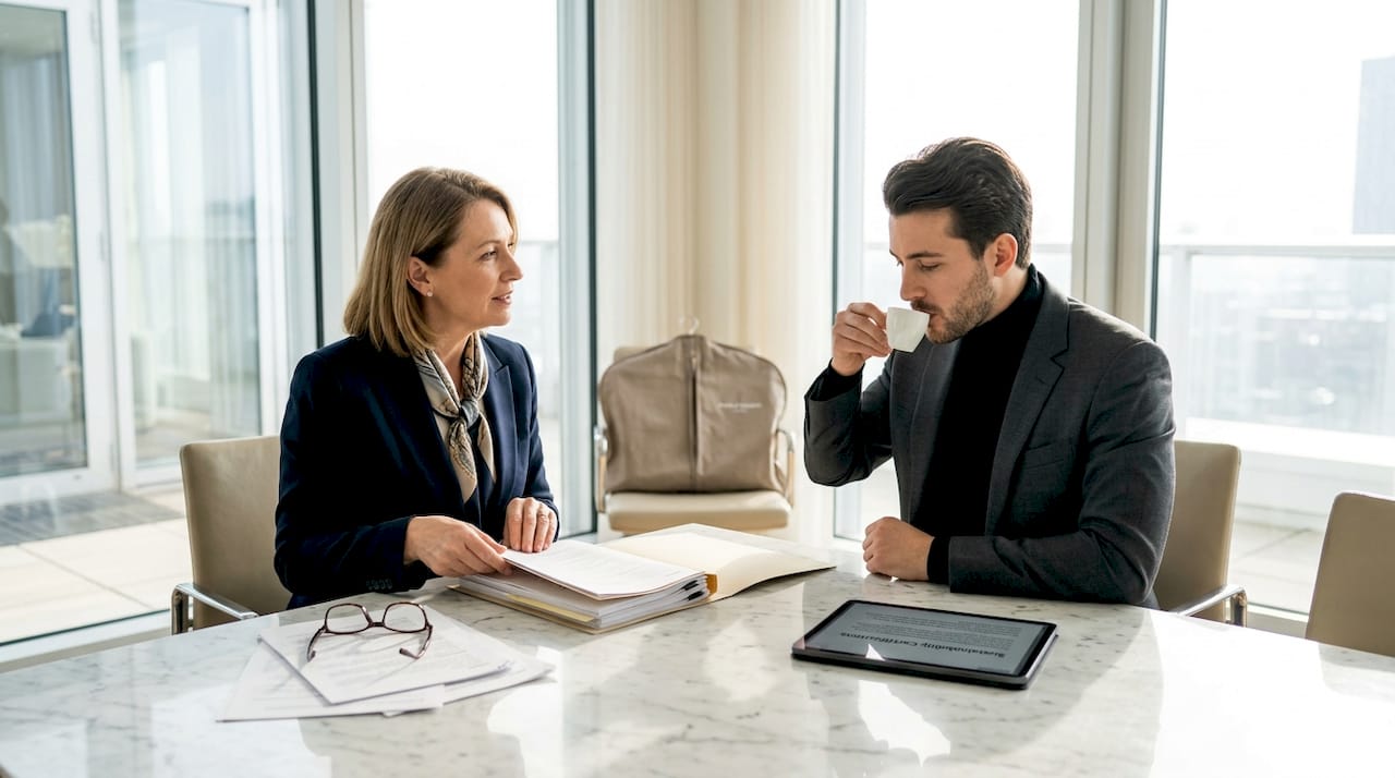 Luxury consultant discussing details with young client