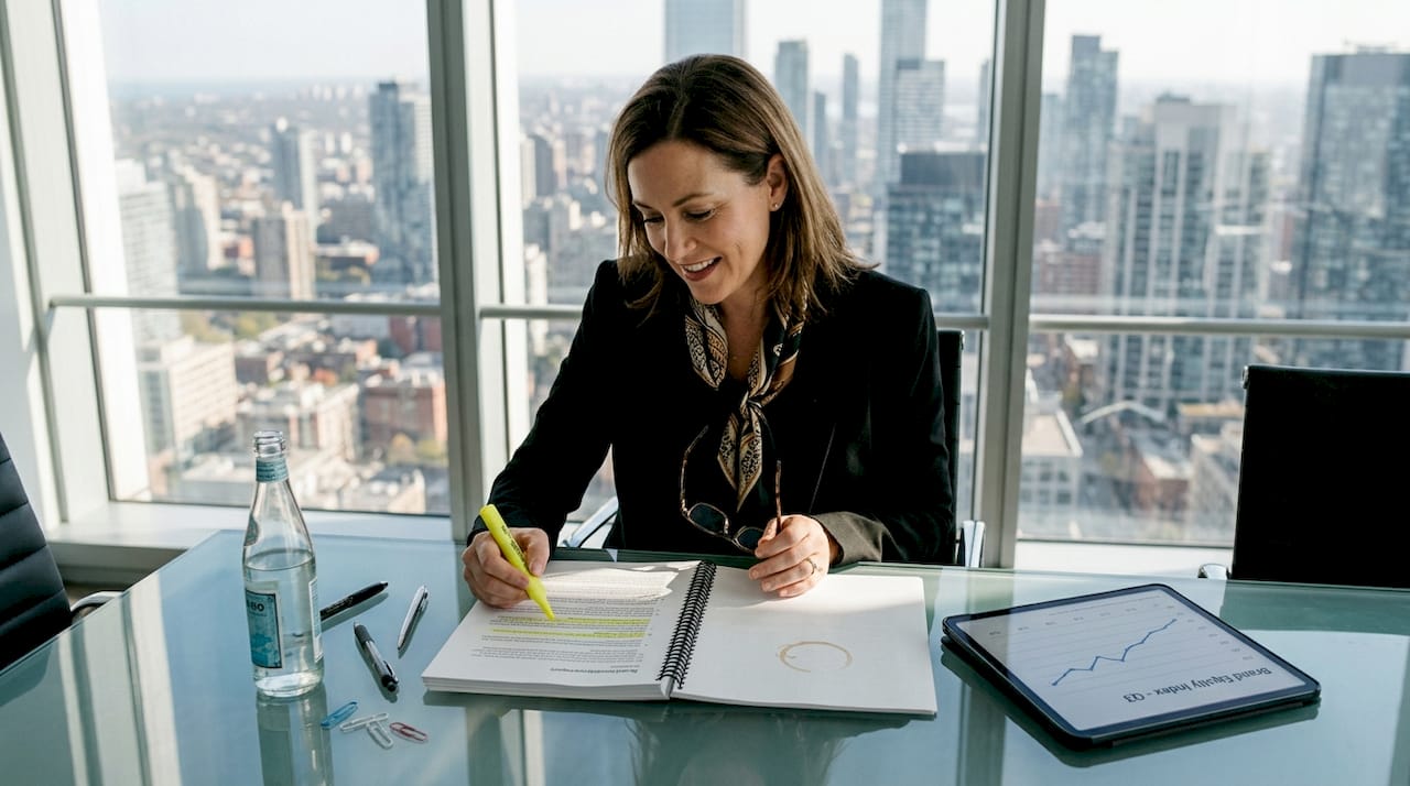 Consultant reviewing luxury brand audit report