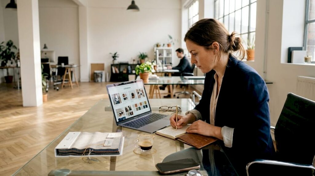 Luxury strategist working in bright studio