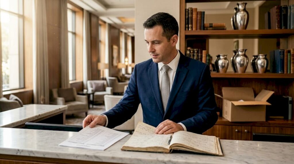 Concierge reviewing luxury client preference notes