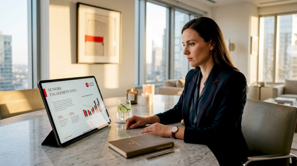 The Role of Sensory Marketing in Luxury Brand Strategy Marketing strategist reviewing sensory branding presentation