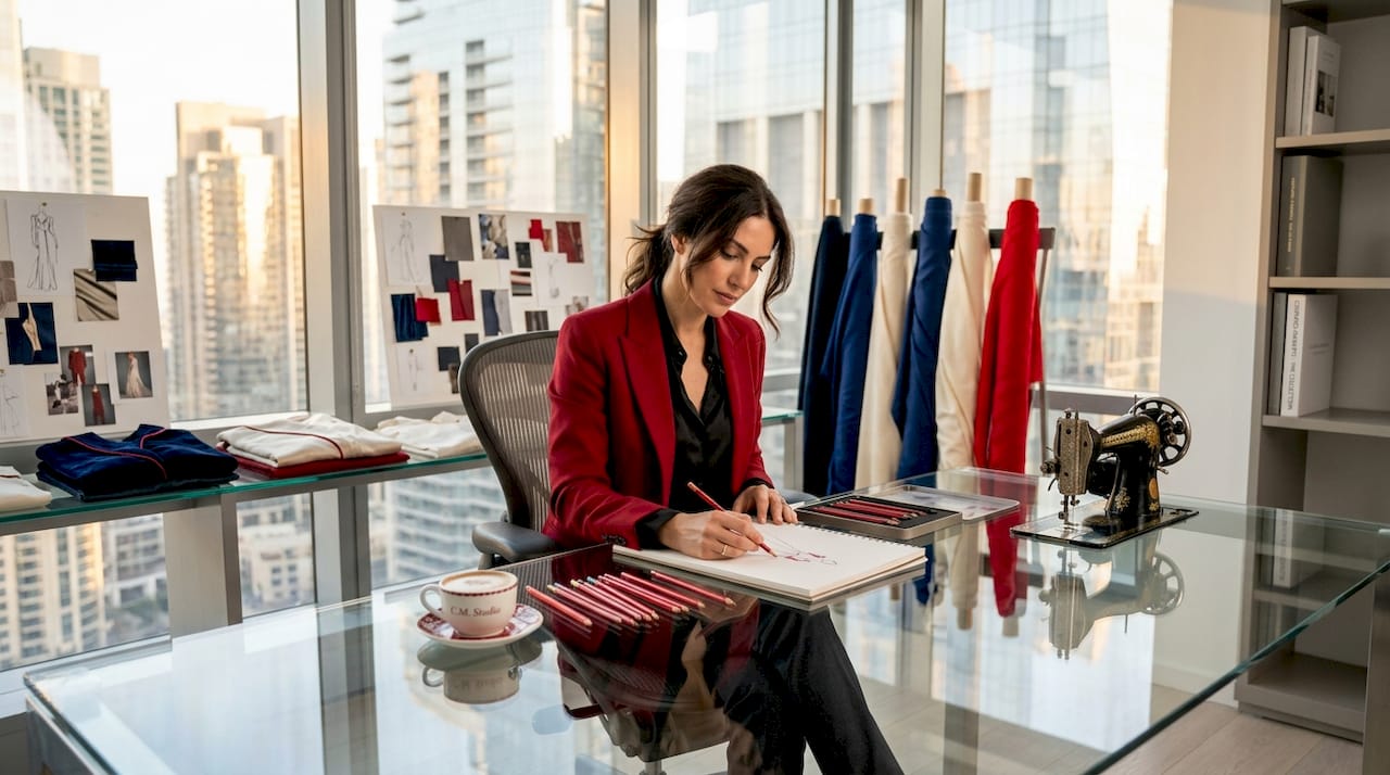 Luxury designer sketching in fashionable atelier