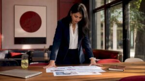 Marketing professional reviewing subtle marketing strategy