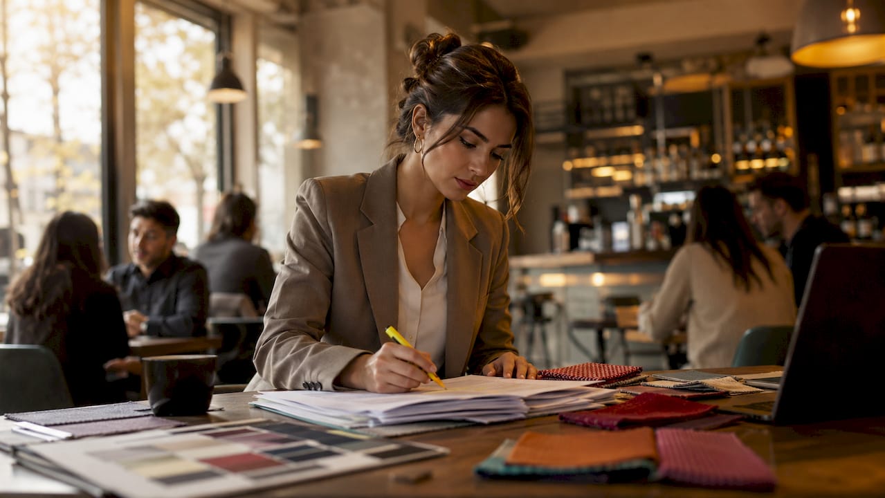 Woman studying psychology and fashion at home desk
