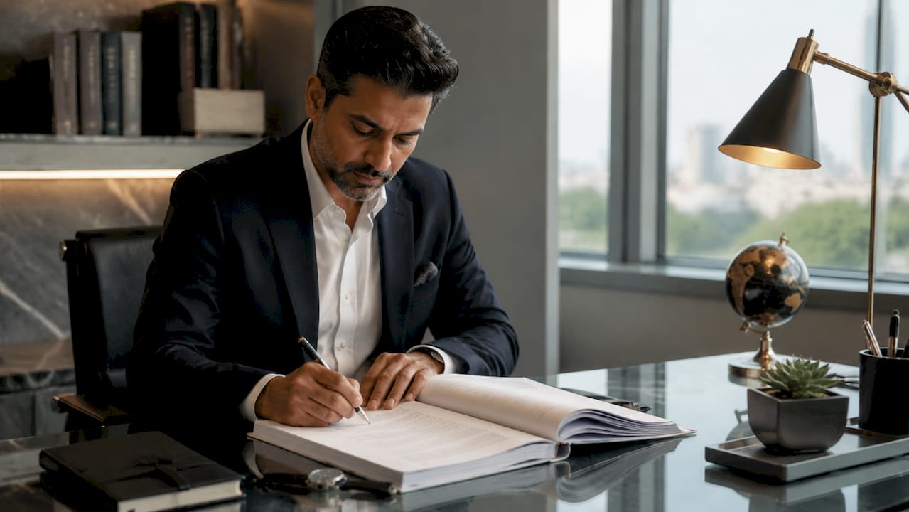 Luxury brand manager examining pricing report