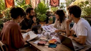 Team brainstorming fashion storytelling ideas