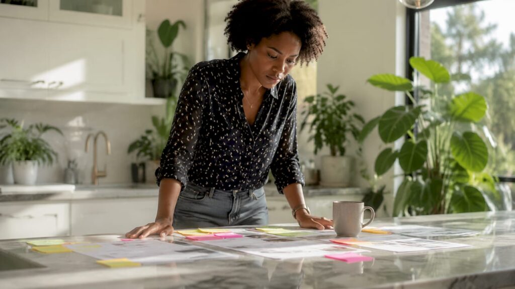 Woman reviewing scarcity marketing strategy papers