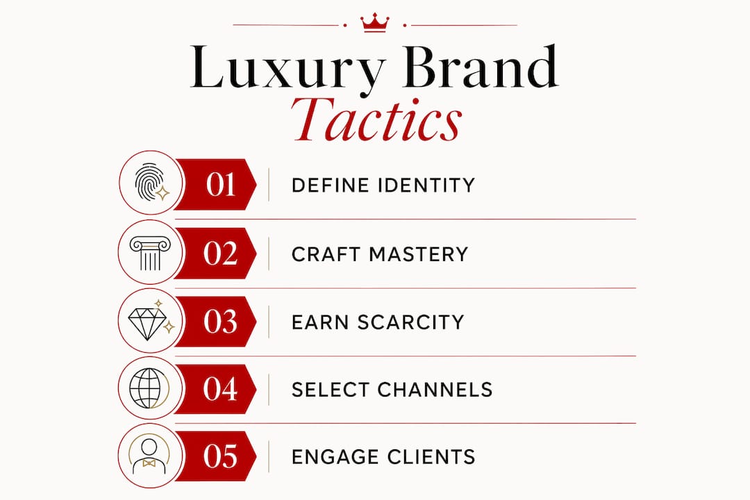Infographic showing luxury brand tactical playbook steps