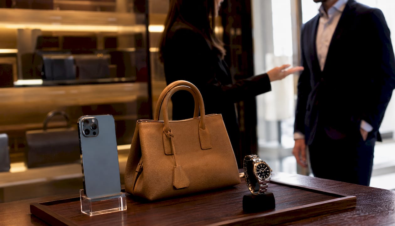 Close-up of luxury products in premium pricing display