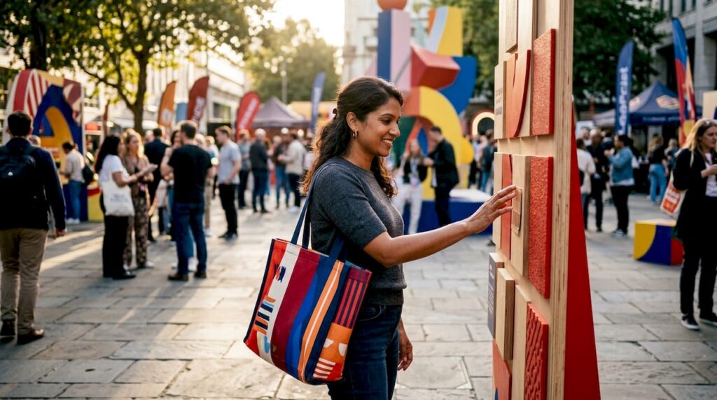What Is Experiential Marketing? A Strategic Guide Woman interacting with outdoor marketing experience