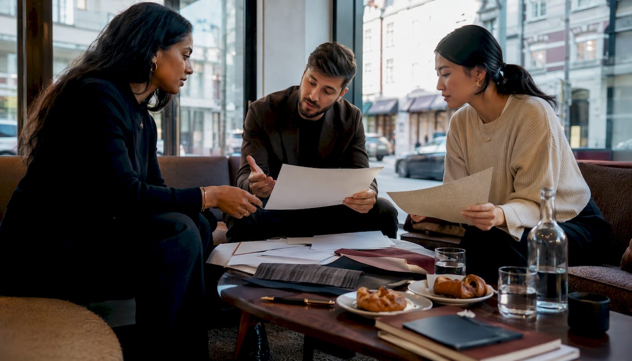 Small business owners discussing luxury branding